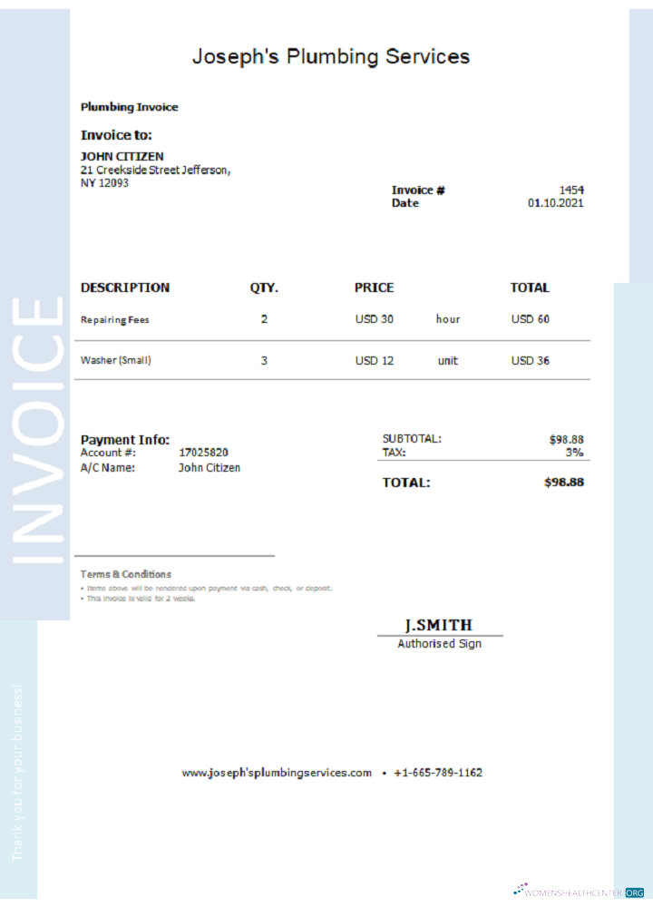 Download USA Joseph’s Plumbing Services invoice Photoshop template